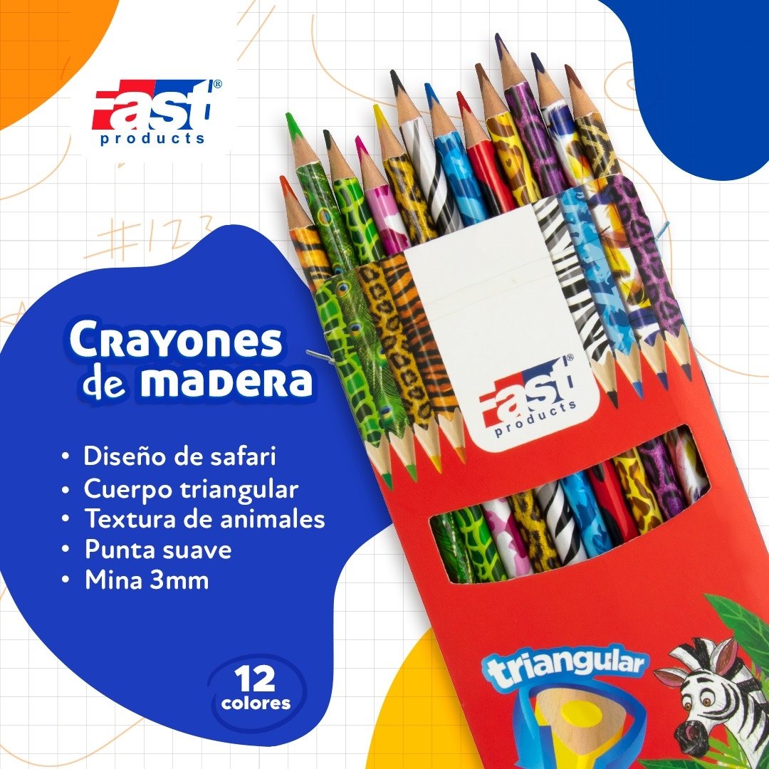 crayon de madera fast 12 colores safari