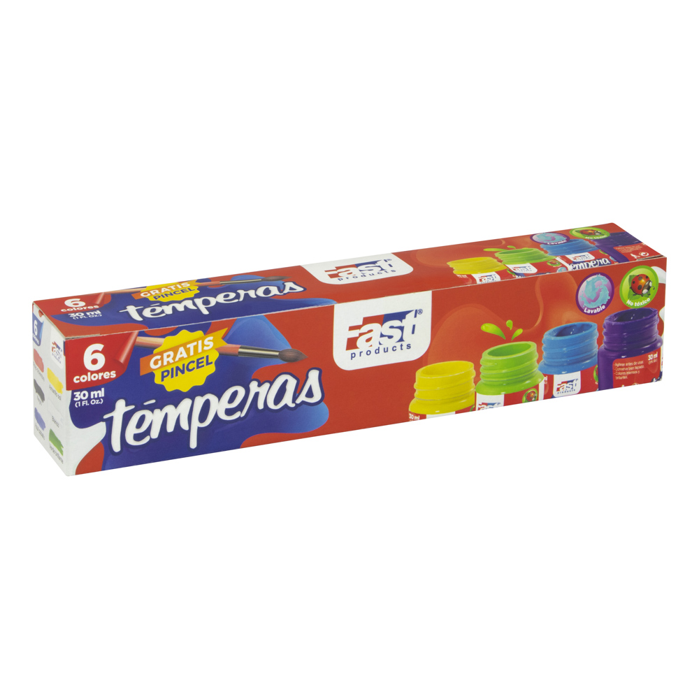 Tempera Escolar Fast 30ml  6 colores