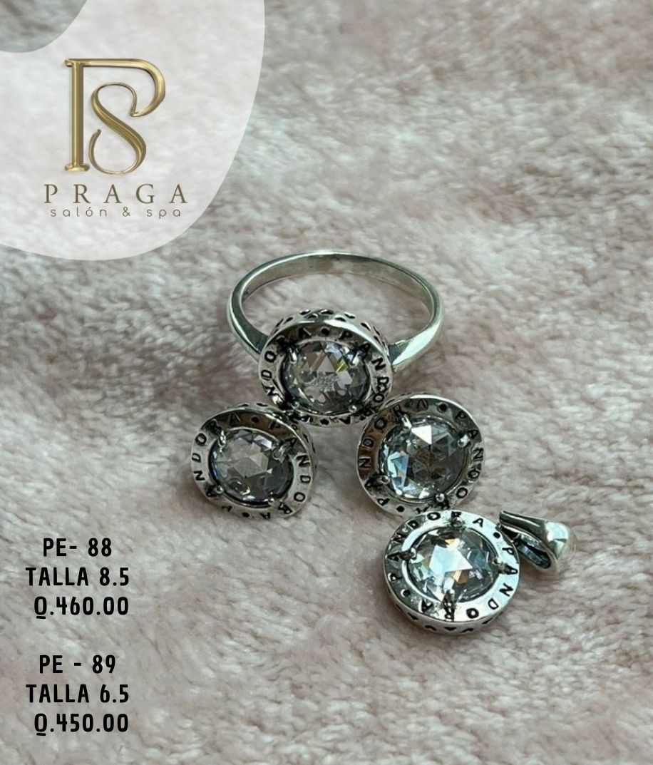 JUEGO PANDORA - DIAMANTE BLANCO - ANILLO, ARETES Y DIJE